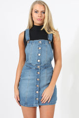 Mid Blue Dungarees Dress - Sunni