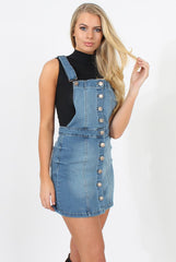 Mid Blue Dungarees Dress - Sunni