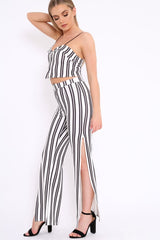 White with Black Stripe Cami Crop Top and Trouser Set - Surie
