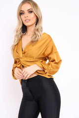 Mustard Satin Twist Knot Front Top - Susanne