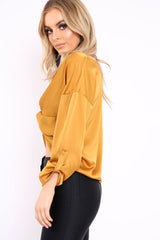 Mustard Satin Twist Knot Front Top - Susanne