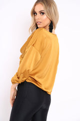 Mustard Satin Twist Knot Front Top - Susanne