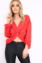 Red Satin Twist Knot Front Top - Susanne