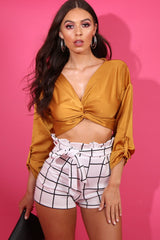 Mustard Satin Twist Knot Front Top - Susanne