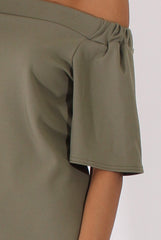 Khaki Bardot Split Back Top - Aurora