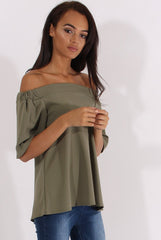 Khaki Bardot Split Back Top - Aurora