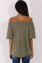 Khaki Bardot Split Back Top - Aurora