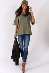 Khaki Bardot Split Back Top - Aurora