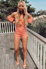 Red and White Striped Bardot Playsuit - Suzey