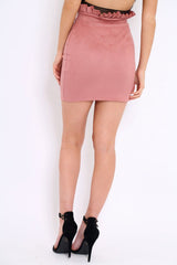 Pink Suedette Ruffle Hem Mini Skirt - Leearna