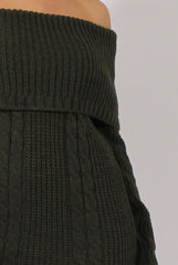 Khaki Bardot Heavy Knit Jumper Dress - Suzy