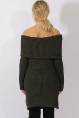 Khaki Bardot Heavy Knit Jumper Dress - Suzy
