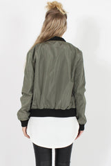 Khaki Badge Detail Bomber Jacket - Suzy
