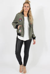 Khaki Badge Detail Bomber Jacket - Suzy