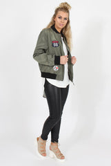 Khaki Badge Detail Bomber Jacket - Suzy