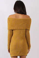 Mustard Bardot Heavy Knit Jumper Dress - Suzy