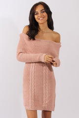 Pink Bardot Heavy Knit Jumper Dress - Suzy