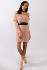Pink Bardot Heavy Knit Jumper Dress - Suzy