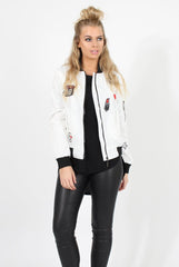 White Badge Detail Bomber Jacket - Suzy