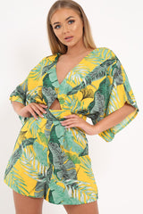 Yellow Tropical Kimono Sleeve Playsuit - Suzy