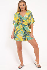 Yellow Tropical Kimono Sleeve Playsuit - Suzy