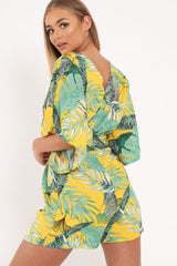Yellow Tropical Kimono Sleeve Playsuit - Suzy