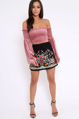 Black Denim Embroidered Skirt - Suzy