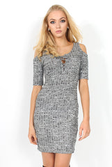 Suzie Grey Tie Up Cut Out Shoulder Dress