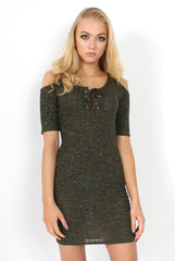 Suzie Khaki Tie Up Cut Out Shoulder