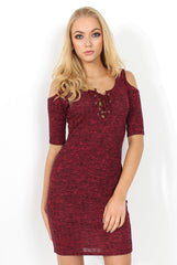 Suzie Wine Tie Up Cut Out Shoulder Dress