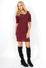 Suzie Wine Tie Up Cut Out Shoulder Dress