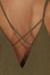 Green Faux Suede Strappy Back Slip Dress - Sylvie