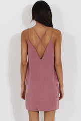 Mauve Faux Suede Strappy Back Slip Dress - Sylvie