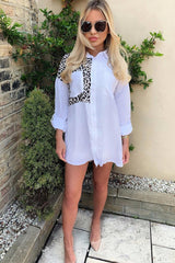 White Leopard Print Insert Button Down Shirt - Shelby