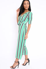 Green Striped Tie Front Jumpsuit - Tabatha