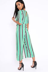 Green Striped Tie Front Jumpsuit - Tabatha