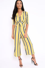 Mustard Striped Tie Front Jumpsuit - Tabatha
