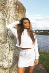 White Lime Contrast Stitch Crop Jumper Skirt Co-ord - Keva