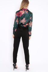 Green Floral Plunge Satin Wrap Front Jumpsuit - Talulah