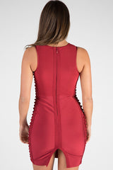 Wine Bandage Side Knotted Mini Dress - Talia