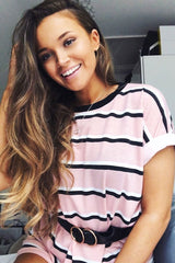 Pink Stripe Oversized T-Shirt Dress - Avriella