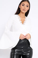 White Extreme Flared Sleeved Embroidery Crop Top - Talisa