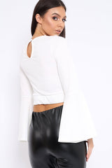 White Extreme Flared Sleeved Embroidery Crop Top - Talisa