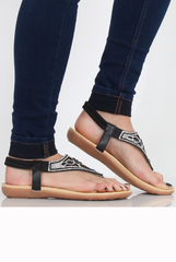 Black Diamante and Jewelled T-bar Sandals - Taliya