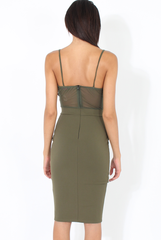 Khaki Applique Mesh Bodycon Dress - Tallulah