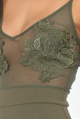 Khaki Applique Mesh Bodycon Dress - Tallulah