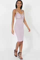 Lilac Applique Mesh Bodycon Dress - Tallulah