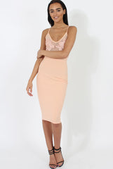 Peach Applique Mesh Bodycon Dress - Tallulah