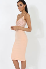 Peach Applique Mesh Bodycon Dress - Tallulah