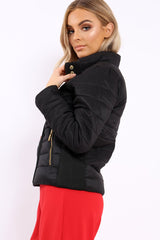 Black Padded Coat with Side Panel Detail  - Tallula